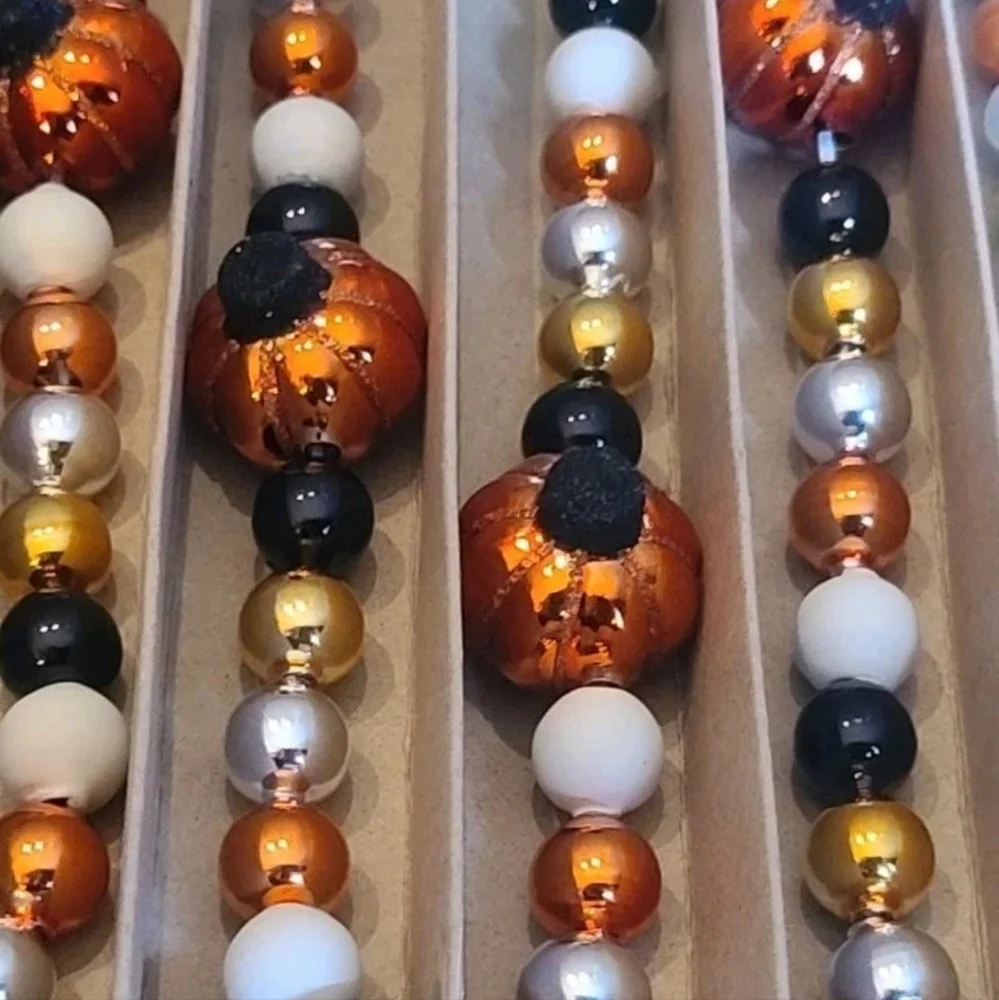7ft Radko Shiny Brite Vintage / Retro Style Glass Pumpkin Halloween Tree Garland